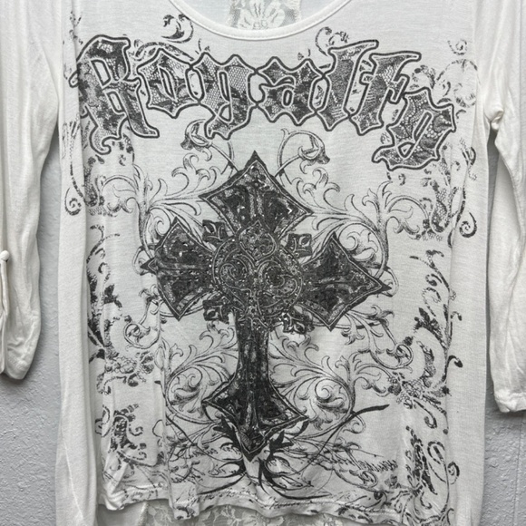 Rhinestone Flowy Womens Top Small Rockabilly Punk Chaotic Academia Streetwear - Picture 4 of 9